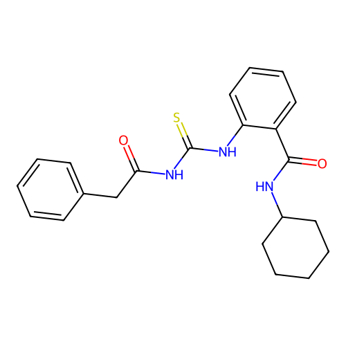 N-cyclohexyl-2-{[(phenylacetyl)carbamothioyl]amino}benzamide structure