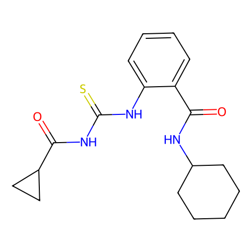 N-cyclohexyl-2-({[(cyclopropylcarbonyl)amino]carbothioyl}amino)benzamide structure
