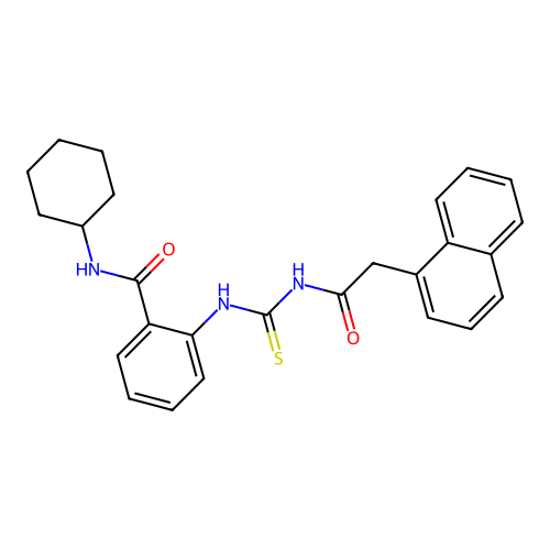 N-cyclohexyl-2-({[(1-naphthylacetyl)amino]carbothioyl}amino)benzamide structure