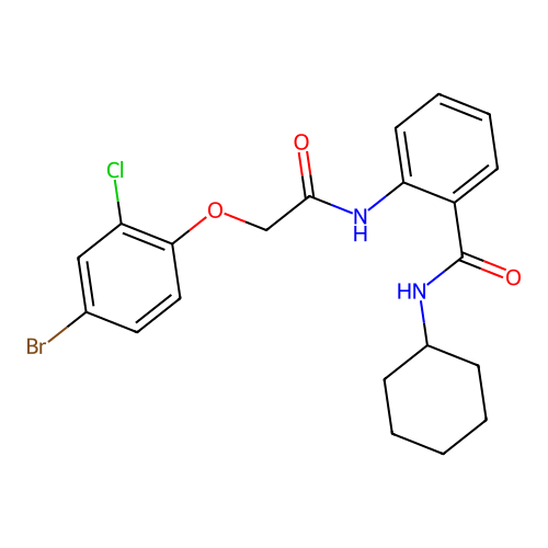 2-{[(4-bromo-2-chlorophenoxy)acetyl]amino}-N-cyclohexylbenzamide structure