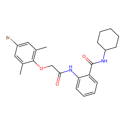 2-{[(4-bromo-2,6-dimethylphenoxy)acetyl]amino}-N-cyclohexylbenzamide structure