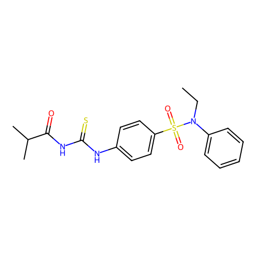 N-[[4-[ethyl(phenyl)sulfamoyl]phenyl]carbamothioyl]-2-methylpropanamide structure