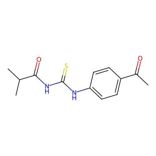 N-[(4-acetylphenyl)carbamothioyl]-2-methylpropanamide structure