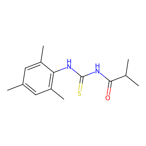 2-methyl-N-[(2,4,6-trimethylphenyl)carbamothioyl]propanamide structure