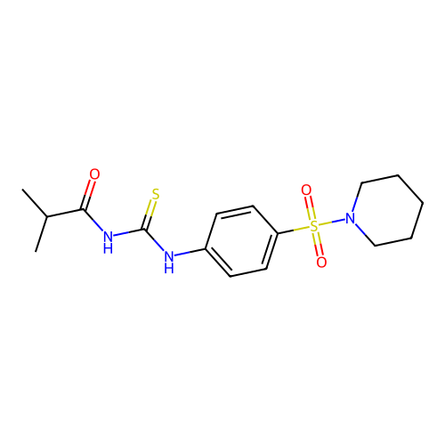 N-isobutyryl-N'-[4-(1-piperidinylsulfonyl)phenyl]thiourea structure