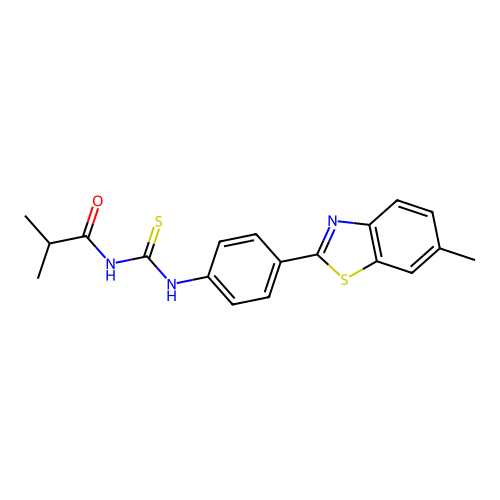 N-isobutyryl-N'-[4-(6-methyl-1,3-benzothiazol-2-yl)phenyl]thiourea structure