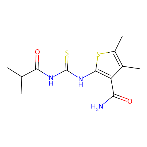 2-{[(Isobutyrylamino)carbothioyl]amino}-4,5-dimethyl-3-thiophenecarboxamide structure