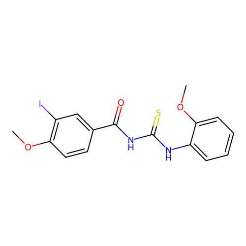 3-iodo-4-methoxy-N-[(2-methoxyphenyl)carbamothioyl]benzamide structure