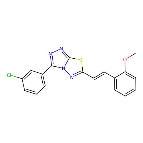 3-(3-chlorophenyl)-6-[(E)-2-(2-methoxyphenyl)ethenyl]-[1,2,4]triazolo[3,4-b][1,3,4]thiadiazole structure