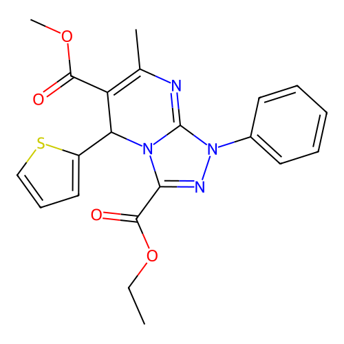 3-ethyl 6-methyl 7-methyl-1-phenyl-5-(2-thienyl)-1,5-dihydro[1,2,4]triazolo[4,3-a]pyrimidine-3,6-dicarboxylate structure