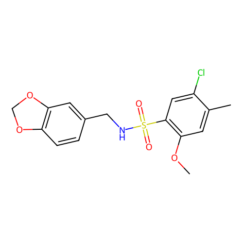 N-(1,3-benzodioxol-5-ylmethyl)-5-chloro-2-methoxy-4-methylbenzenesulfonamide structure