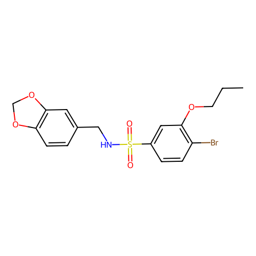N-(1,3-benzodioxol-5-ylmethyl)-4-bromo-3-propoxybenzenesulfonamide structure
