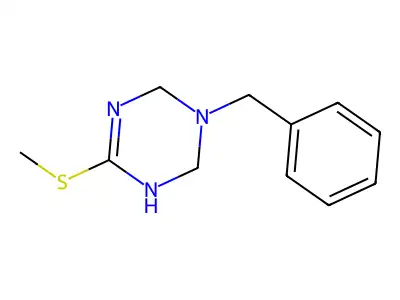3-Benzyl-6-(methylthio)-1,2,3,4-tetrahydro-1,3,5-triazine structure