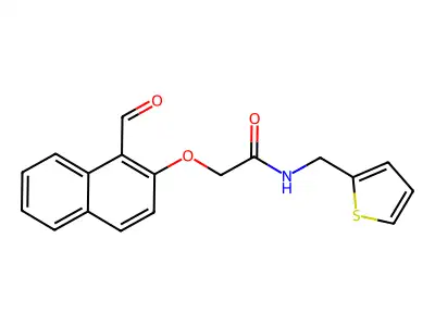 2-(1-formylnaphthalen-2-yl)oxy-N-(thiophen-2-ylmethyl)acetamide structure