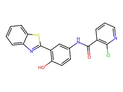 N-[3-(1,3-benzothiazol-2-yl)-4-hydroxyphenyl]-2-chloropyridine-3-carboxamide structure