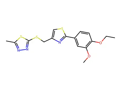 2-[[2-(4-ethoxy-3-methoxyphenyl)-1,3-thiazol-4-yl]methylsulfanyl]-5-methyl-1,3,4-thiadiazole structure