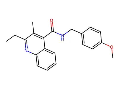 2-ethyl-N-[(4-methoxyphenyl)methyl]-3-methylquinoline-4-carboxamide structure