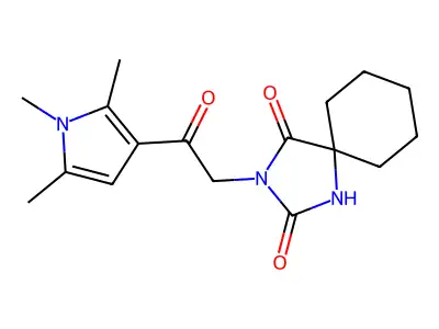 3-[2-oxo-2-(1,2,5-trimethylpyrrol-3-yl)ethyl]-1,3-diazaspiro[4.5]decane-2,4-dione structure