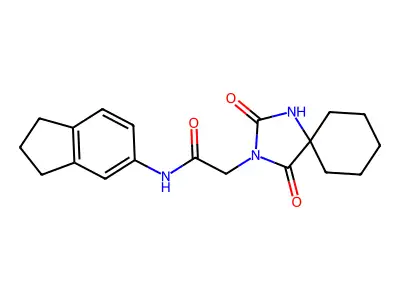 N-(2,3-dihydro-1H-inden-5-yl)-2-(2,4-dioxo-1,3-diazaspiro[4.5]decan-3-yl)acetamide structure