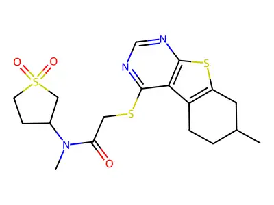 N-(1,1-dioxothiolan-3-yl)-N-methyl-2-[(7-methyl-5,6,7,8-tetrahydro-[1]benzothiolo[2,3-d]pyrimidin-4-yl)sulfanyl]acetamide structure