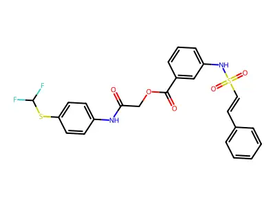 [2-[4-(difluoromethylsulfanyl)anilino]-2-oxoethyl] 3-[[(E)-2-phenylethenyl]sulfonylamino]benzoate structure