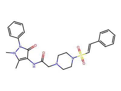 N-(1,5-dimethyl-3-oxo-2-phenyl-2,3-dihydro-1H-pyrazol-4-yl)-2-[4-(2-phenylethenesulfonyl)piperazin-1-yl]acetamide structure