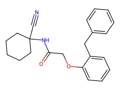 2-(2-benzylphenoxy)-N-(1-cyanocyclohexyl)acetamide structure