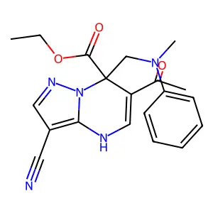 ethyl 6-acetyl-3-cyano-7-[(N-methylanilino)methyl]-1H-pyrazo structure