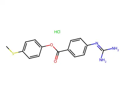 Benzoic acid, 4-((aminoiminomethyl)amino)-, 4-(methylthio)phenyl ester, monohydrochloride structure