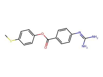 Benzoic acid, 4-((aminoiminomethyl)amino)-, 4-(methylthio)phenyl ester structure
