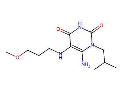 6-amino-5-[(3-methoxypropyl)amino]-1-(2-methylpropyl)-1,2,3,4-tetrahydropyrimidine-2,4-dione structure