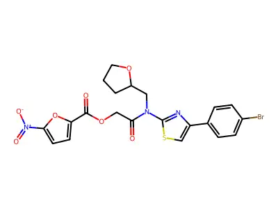 5-nitro-furan-2-carboxylic acid [[4-(4-bromo-phenyl)-thiazol-2-yl]-(tetrahydro-furan-2-ylmethyl)-carbamoyl]-methyl ester structure
