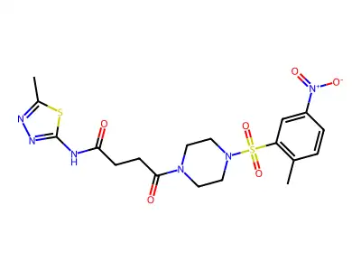 4-[4-(2-methyl-5-nitrophenyl)sulfonylpiperazin-1-yl]-N-(5-methyl-1,3,4-thiadiazol-2-yl)-4-oxobutanamide structure