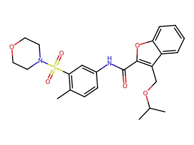 N-(4-methyl-3-morpholin-4-ylsulfonylphenyl)-3-(propan-2-yloxymethyl)-1-benzofuran-2-carboxamide structure