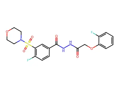 4-fluoro-N'-[2-(2-fluorophenoxy)acetyl]-3-morpholin-4-ylsulfonylbenzohydrazide structure