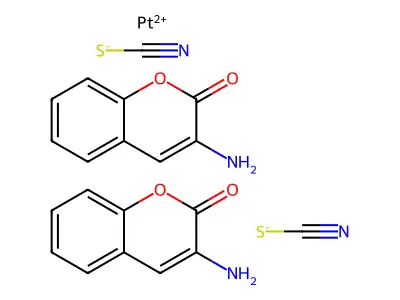 Platinum, bis(3-amino-2H-1-benzopyran-2-one-N(sup 3),O(sup 2))dithiocyanato- structure