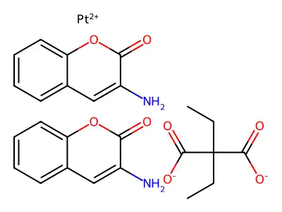 cis-Bis(2-oxo-2H-1-benzopyran-3-ylammine)(diethylmalonato)platinum(II) structure
