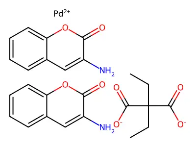 Palladium, bis(3-amino-2H-1-benzopyran-2-one-N(sup 3),O(sup 2))diethylmalonato- structure