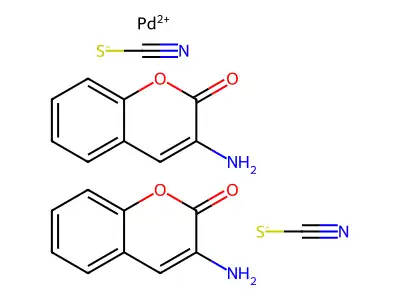 Palladium, bis(3-amino-2H-1-benzopyran-2-one-N(sup 3),O(sup 2))dithiocyanato- structure