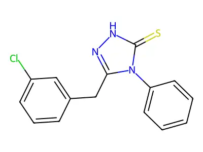 3-[(3-chlorophenyl)methyl]-4-phenyl-1H-1,2,4-triazole-5-thione structure