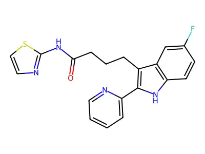 4-(5-fluoro-2-pyridin-2-yl-1H-indol-3-yl)-N-(1,3-thiazol-2-yl)butanamide structure