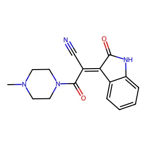 (2Z)-3-(4-methylpiperazin-1-yl)-3-oxo-2-(2-oxo-1H-indol-3-ylidene)propanenitrile structure