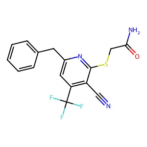 2-{[6-Benzyl-3-cyano-4-(trifluoromethyl)-2-pyridinyl]sulfanyl}acetamide structure
