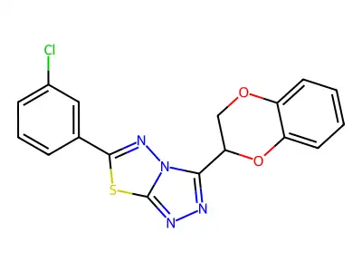 6-(3-chlorophenyl)-3-(2,3-dihydro-1,4-benzodioxin-2-yl)[1,2,4]triazolo[3,4-b][1,3,4]thiadiazole structure