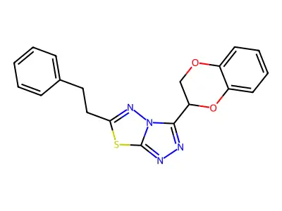3-(2,3-dihydro-1,4-benzodioxin-2-yl)-6-(2-phenylethyl)[1,2,4]triazolo[3,4-b][1,3,4]thiadiazole structure