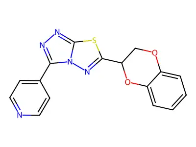 6-(2,3-dihydro-1,4-benzodioxin-3-yl)-3-pyridin-4-yl-[1,2,4]triazolo[3,4-b][1,3,4]thiadiazole structure