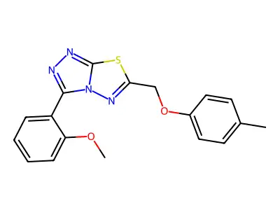 3-(2-methoxyphenyl)-6-[(4-methylphenoxy)methyl][1,2,4]triazolo[3,4-b][1,3,4]thiadiazole structure