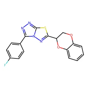 6-(2,3-dihydro-1,4-benzodioxin-2-yl)-3-(4-fluorophenyl)[1,2,4]triazolo[3,4-b][1,3,4]thiadiazole structure