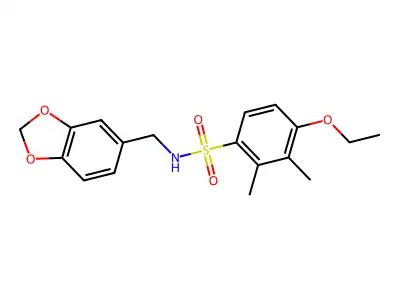 N-(1,3-benzodioxol-5-ylmethyl)-4-ethoxy-2,3-dimethylbenzenesulfonamide structure