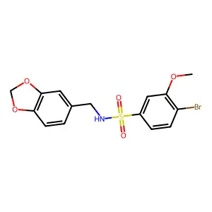 N-(1,3-benzodioxol-5-ylmethyl)-4-bromo-3-methoxybenzenesulfonamide structure